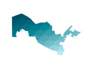 Fototapeta premium Vector isolated illustration icon with simplified blue silhouette of Uzbekistan map. Polygonal geometric style. White background