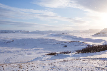 Fototapeta na wymiar Snow desert. Kola Peninsula winter landscape