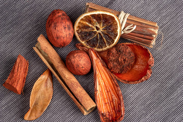 Handmade decoration. Seasonal holidays concept. Top view