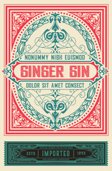 Vintage Gin label. Vector layered