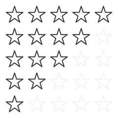 Five star rating. Isolated badges for website or app - stock infographics. Vector illustration.