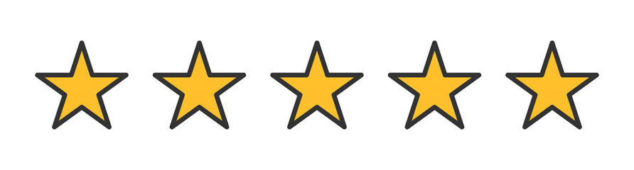 Five star rating. Isolated badges for website or app - stock infographics. Vector illustration.