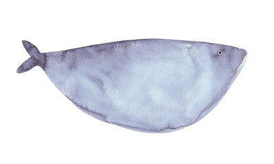 Beautiful watercolor blue fish food isolated on a white background. Hand drawn watercolor illustration. Little seafood snack handmade aquarelle.