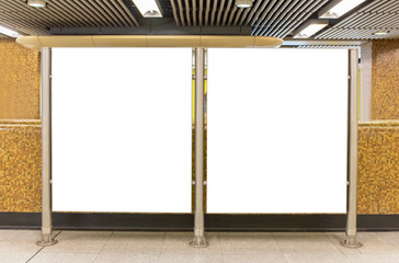 Mockup image of Blank billboard white screen posters and led in the subway station for advertising