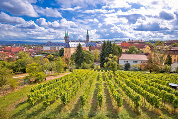 Fototapeta na wymiar Bamberg. Town of Bamberg view from Michaelsberg vineyards to Bamberger dom square,