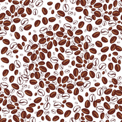 Graphic coffee beans. Vector seamless pattern. page design. Seamless pattern for wallpapers, pattern fills, web page backgrounds, surface textures, fabric, carpet, home decor.