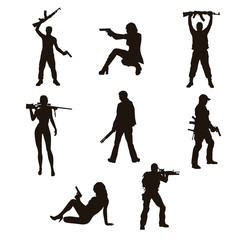People Holding Firearms Silhouettes