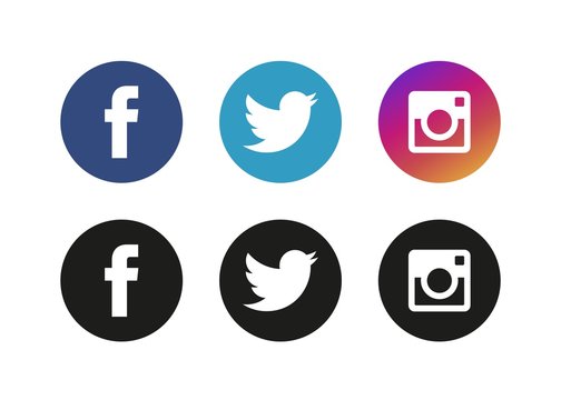 Set of popular social media logos: Instagram, Facebook, Twitter