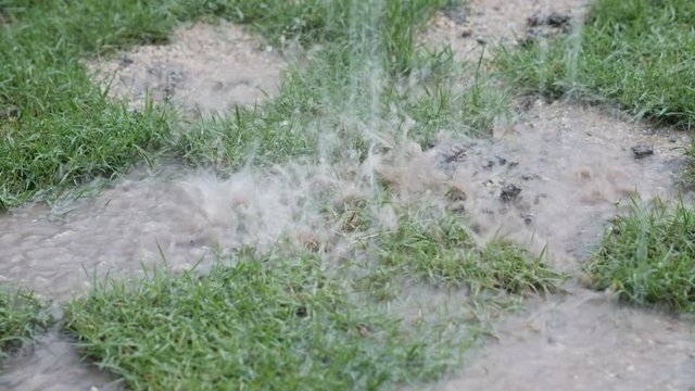 4K : Heavy rain on ground and grass