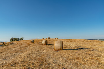 Hay Stacks in Hay Field in Tuscany Italy