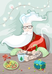 hipster santa with a cup of cafe