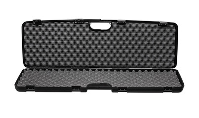 black plastic case for gun isolated on white back