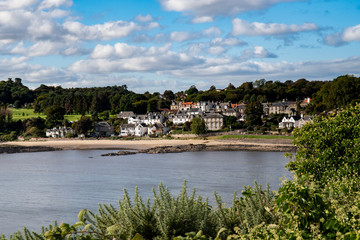 Scenic view of Aberdour in Scotland and Firth of Forth estuary, Fife. Aberdour is a scenic and historic village on the south coast of Fife, Scotland.