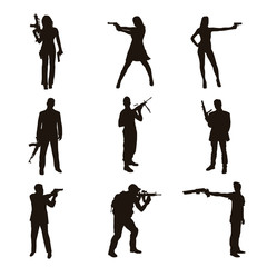 People Holding Firearms Silhouettes