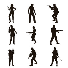 People Holding Firearms Silhouettes