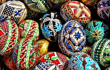 Traditionally painted eggs in Bucovina - Romania. 18.Oct.2018 Egg painting is an ancient custom in Romanian tradition.