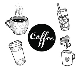 Coffee hand drawn illustration vector set isolated