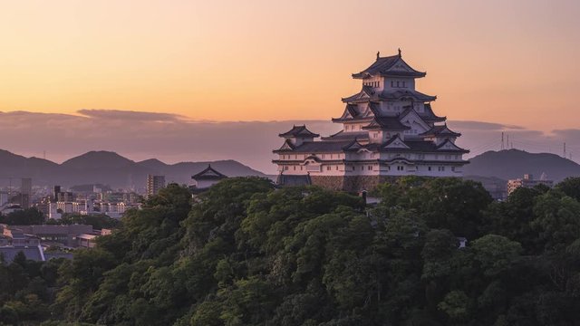 Himeji castle sunrise timelapse in Japan  Unesco 