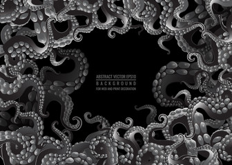Futuristic background with black and white tentacles of an octopus frame © PollyW
