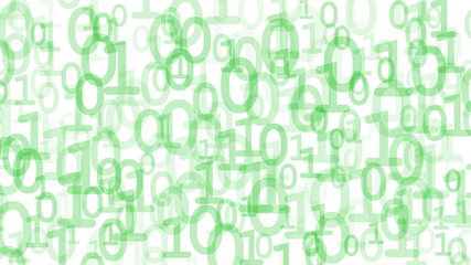 Abstract background of ones and zeros in various sizes, green on white