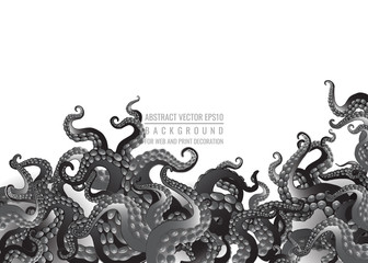 Futuristic background with black and white tentacles of an octopus frame © PollyW