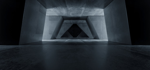 Dark Concrete Grunge Underground Garage Reflections Hall Car Triangle Gate Glow Empty Futuristic Sci Fi Huge Big 3D Rendering