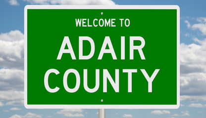 Rendering of a green 3d highway sign for Adair County