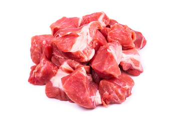 Fresh raw pork pieces isolated.