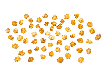 Caramel pop corn isolated on white background.