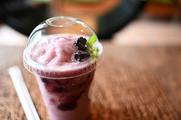 Blue berry smoothies in the cafe.