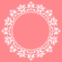 Decorative frame Elegant vector element for design in Eastern style, place for text. Floral pink border. Lace illustration for invitations and greeting cards