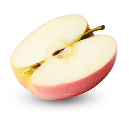 Half ripe red apple isolated on a white background. Work with the form. Realistic color. Clipping path.