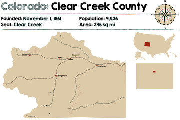 Large and detailed map of Clear Creek county in Colorado, USA