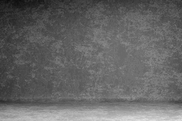 Abstract stylish photo studio portrait background. Wall scratch blur dark gray paint grunge backdrop. 3D rendering