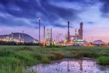 Fototapeta na wymiar Landscape of Oil Refinery Plant and Manufacturing Petrochemical Process Building, Industry of Power Energy and Chemical Petroleum Product Factory. Natural Oil/Gas Commodity Industrial