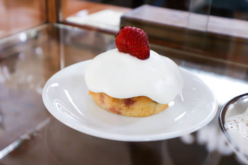 cake, cheese cake with cream and strawberry topping