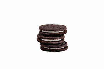 Sandwich cookies with cream on white background