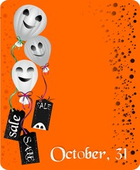 Orange halloween banner with labels and air balloons