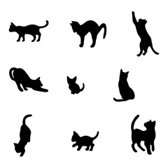 Isolated Cats on the white background. Cats silhouettes. Vector EPS 10.