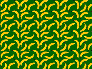 Seamless pattern of bananas on a green background. Print for fabric.