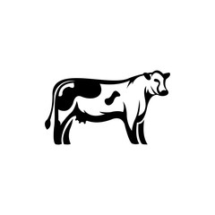 elegant organic old vintage farm cow that produce milk vector logo design