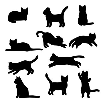 Isolated Cats on the white background. Cats silhouettes. Vector EPS 10.