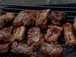 Pork slice grilled on the hot fire