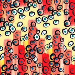 abstract circles of black and white colors drawn on a background of light brown and red colors