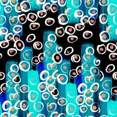 white circles drawn on an abstract background of black and light blue colors