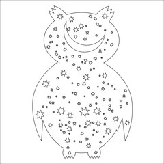 Coloring page with symbol moon, sun, owl. coloring book for adult, antistress, album, wall mural, art, tattoo. Black and white outline illustration.