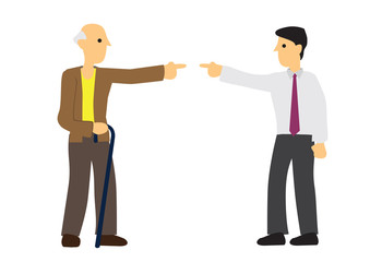 Argument between old man and young man. Concept of discrimination or prejudice or unfairness.