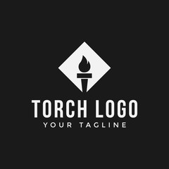 Square Flame Fire Torch Logo Design Template
