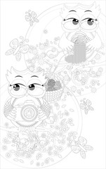 Doodles design of a photographer owl taking photo. coloring book for adult, card,poster,banner