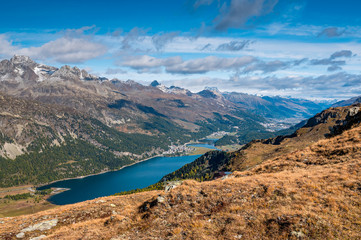 view of Lake Silvaplana from Furtschellas in Engadin in Autumn